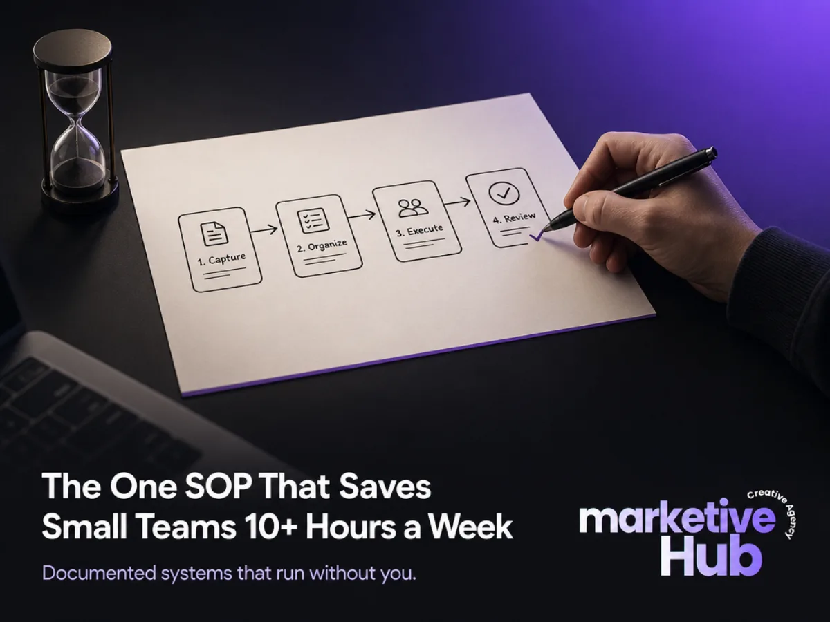 A four-step SOP decision tree being written out: capture, organise, execute, review